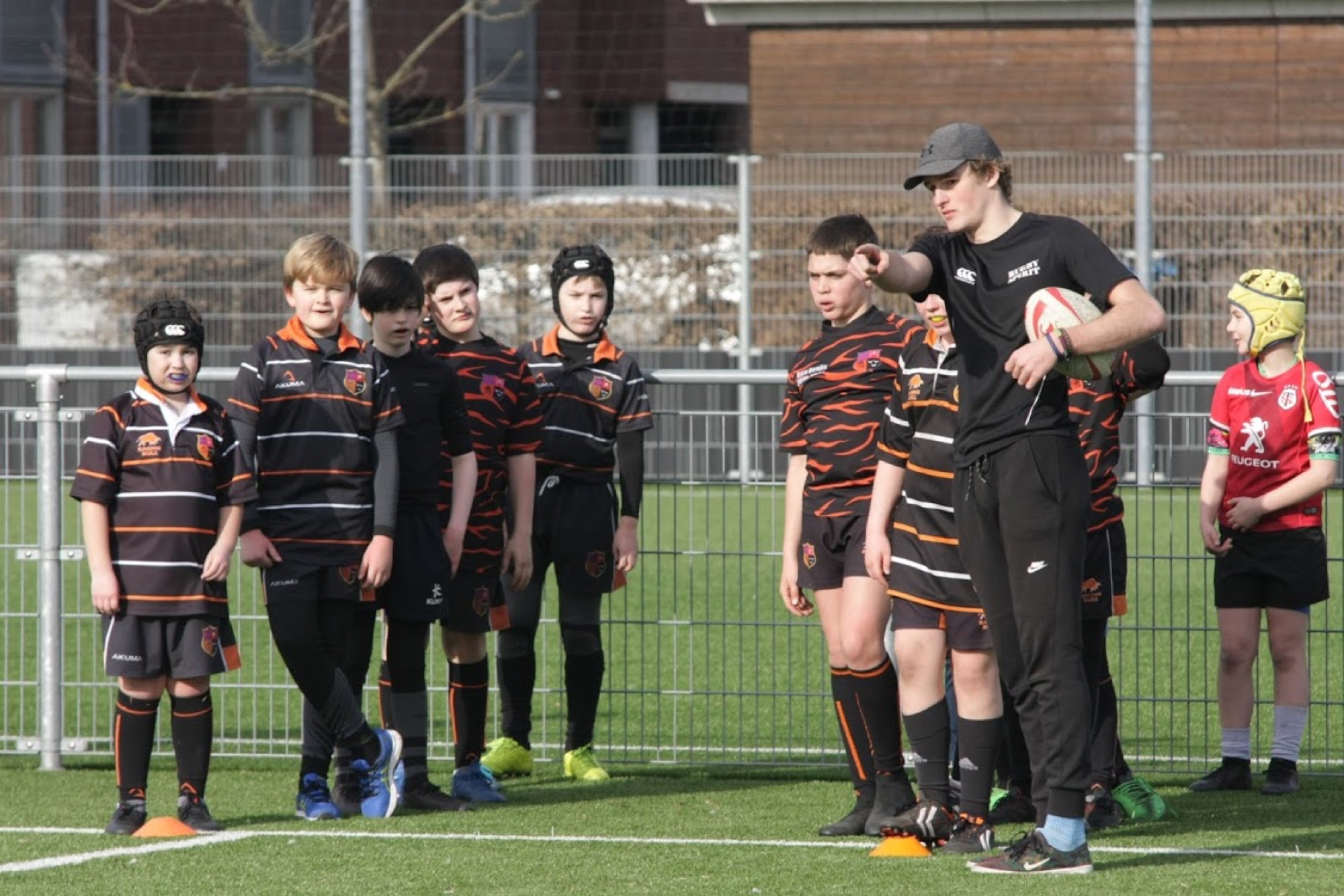 Youth rugby coaching session