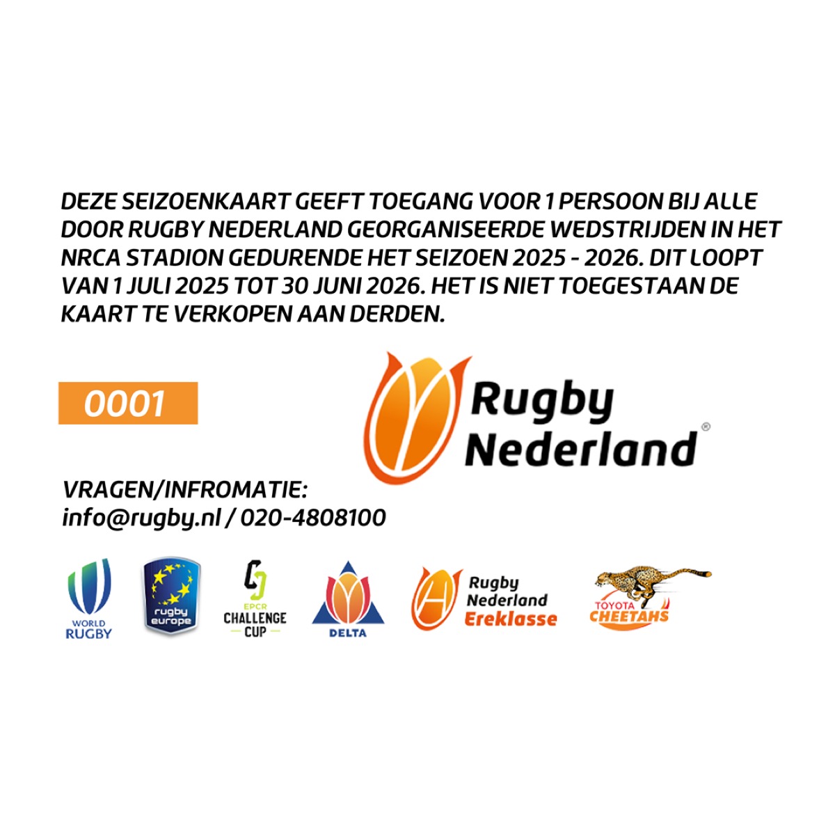 Rugby Nederland season card design back